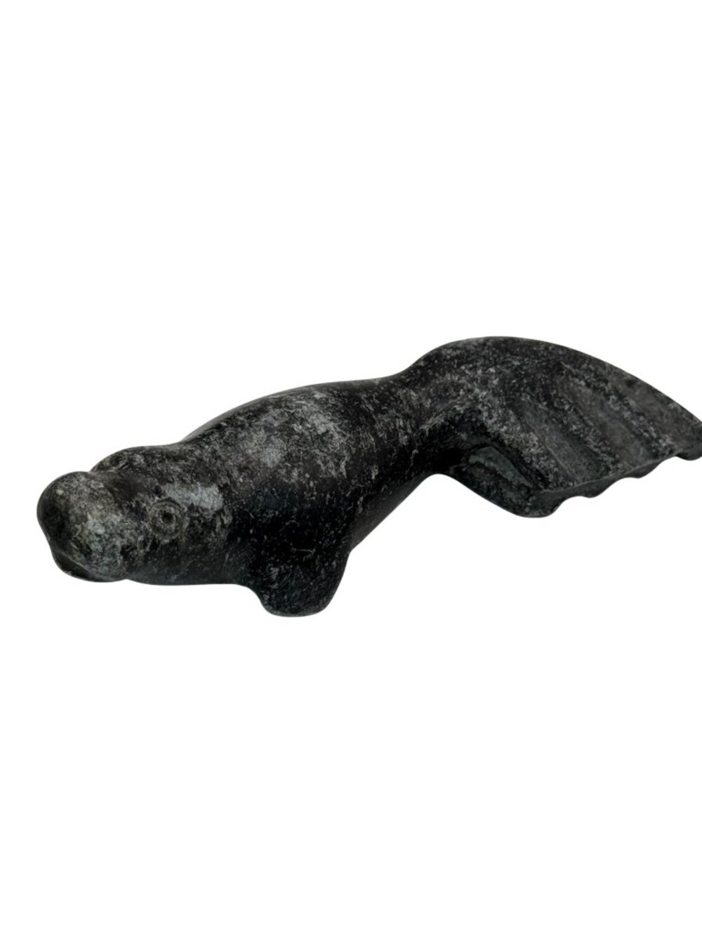 Vintage Inuit Carved Black Stone Walrus Seal Figurine 3.5" Handcrafted Soapstone